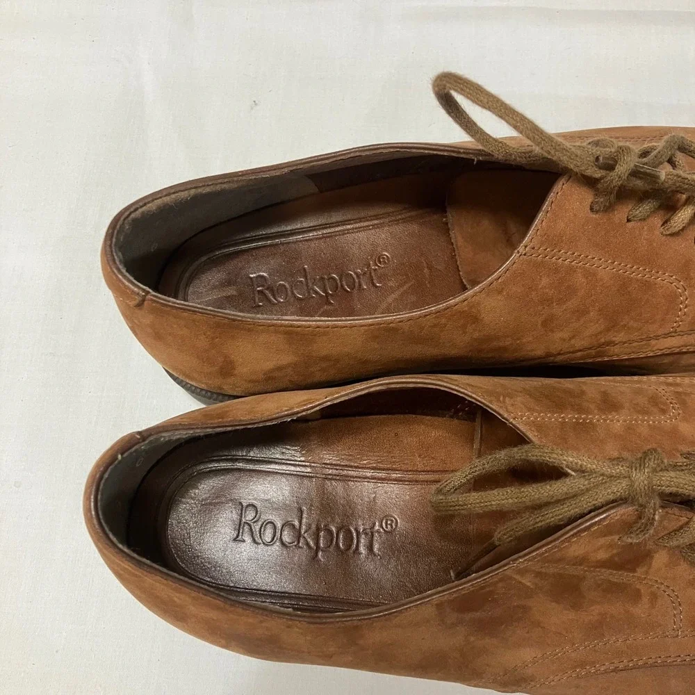 Rockport Mens Tan Nubuck Leather‎ Plain Toe Derby Shoes Size 8 Brown Academic